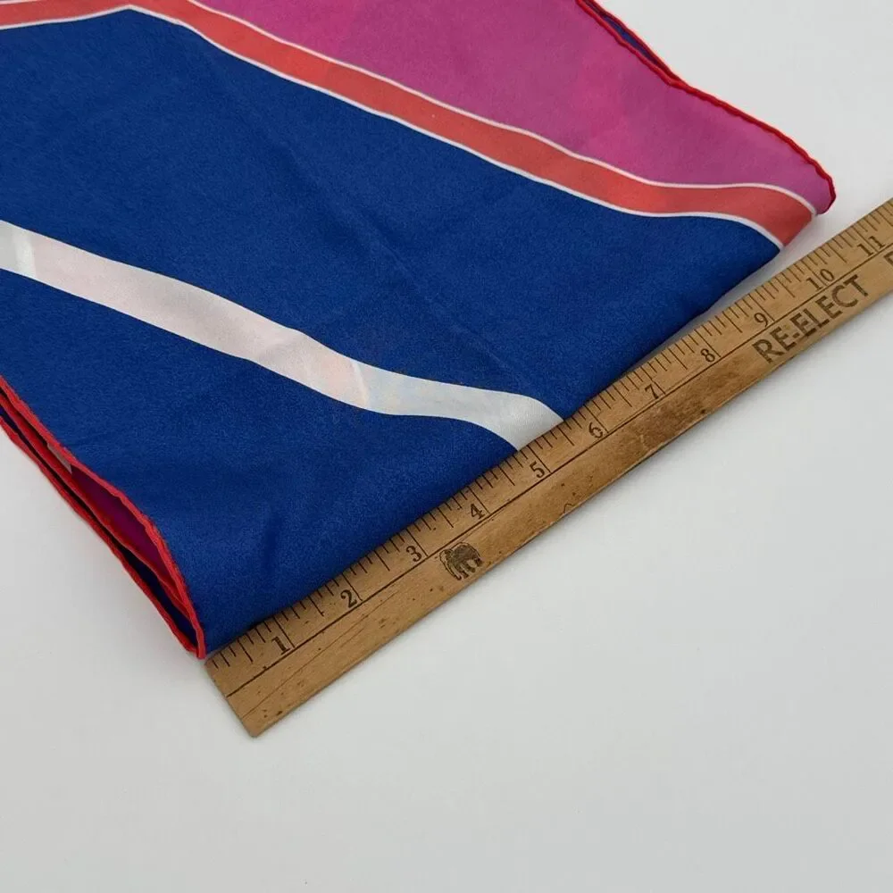 Vintage 80s Oblong Scarf 67x11 Pink Blue Red Stripe Colorblock Mod Long Neck Wra